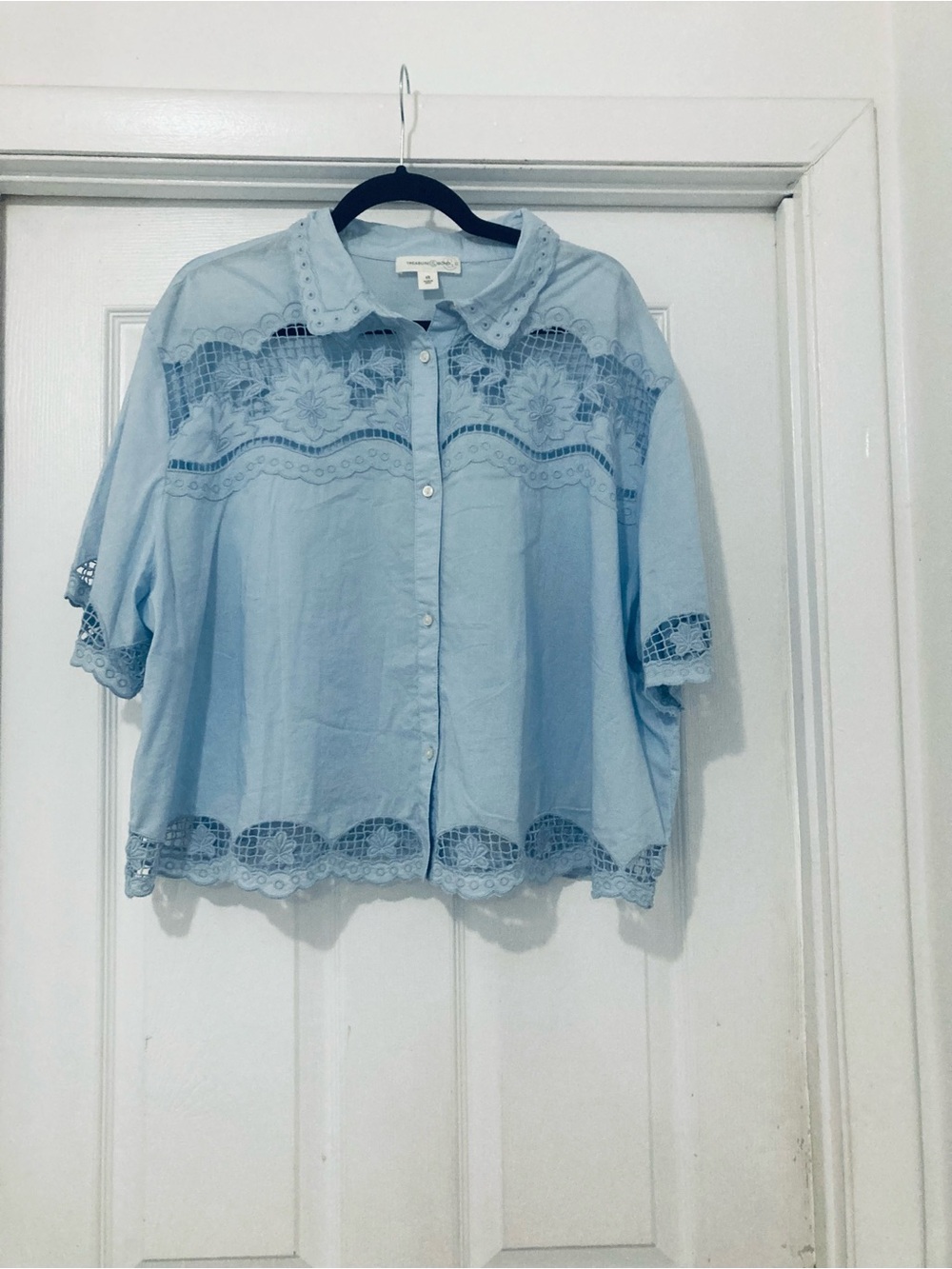 Treasure & Bond Light Blue Button-Up Top and Skirt
